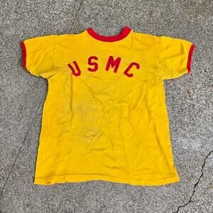 True Vtg USMC United States Marine Corps Surplus Durene Ringer T Shirt XS
